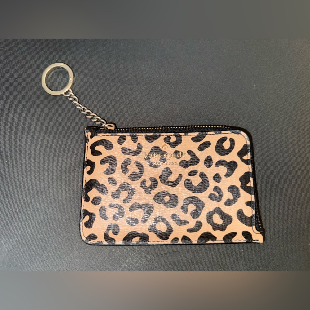 Kate Spade Tan and Black Leopard Key Card & Change Holder